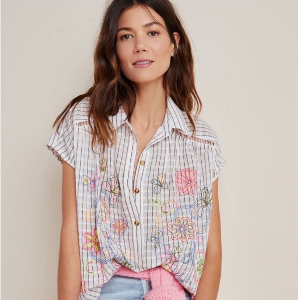 Anthropologie Pilcro Serena Surf Henley Blouse